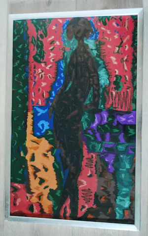 Wolf Reuther - Vrouw staand aan een piano - mooi ingelijst borduurwerk kopen? Bied vanaf 80!