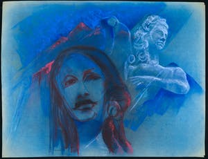 Joe Wols - Gemengde techniek op papier, Portret vrouw blauw kopen? Bied vanaf 1!