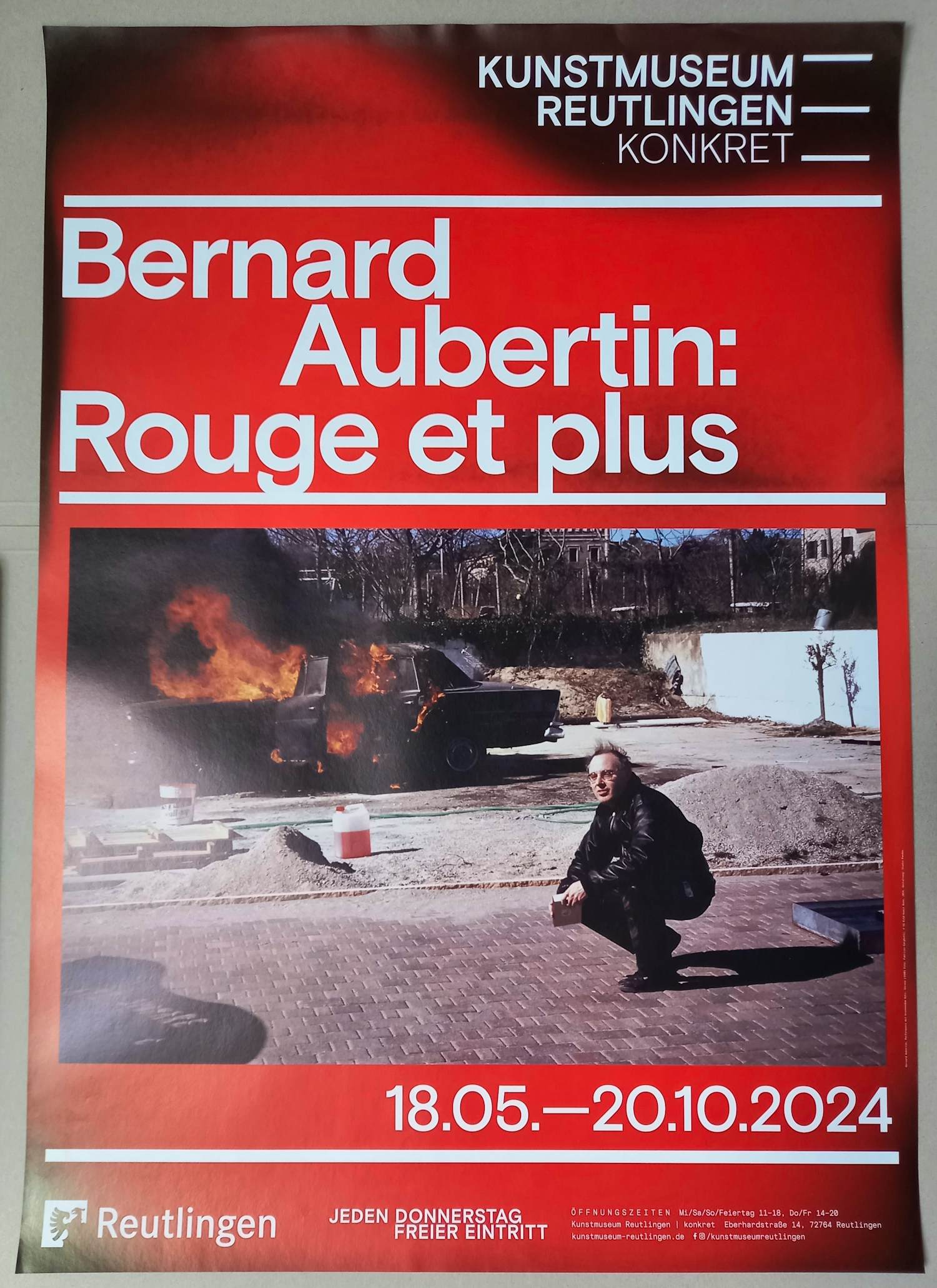 Buy Bernard Aubertin - Rouge et plus - Ausstellungsplakat Kunstmuseum Reutlingen 2024? Bid from 40!