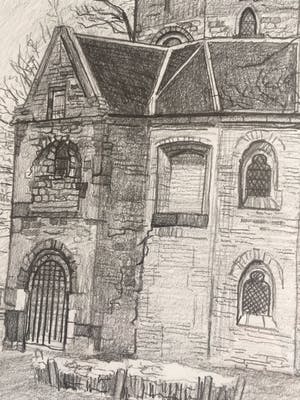 Elly Kuipers - potloodtekening - de Valkhofkapel te Nijmegen kopen? Bied vanaf 25!