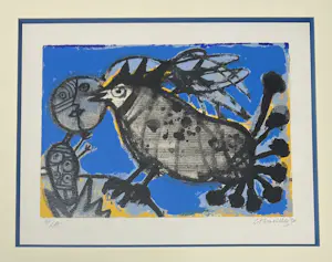Corneille - Ingelijste lithografie: de muzikale vogel, 1992 kopen? Bied vanaf 485!