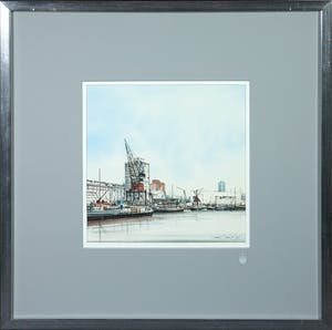 Ciano Siewert - Aquarel, Z.T. (haven van Rotterdam) - Ingelijst kopen? Bied vanaf 100!