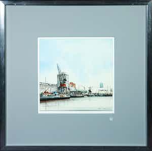 Ciano Siewert - Aquarel, Z.T. (haven van Rotterdam) - Ingelijst verkocht voor € 100!