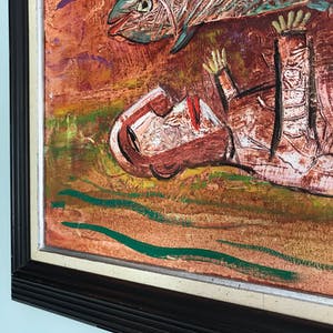 Roman Zuzuk - Typisch werk - 'Man met vis' - Gesigneerd - 1999 kopen? Bied vanaf 175!