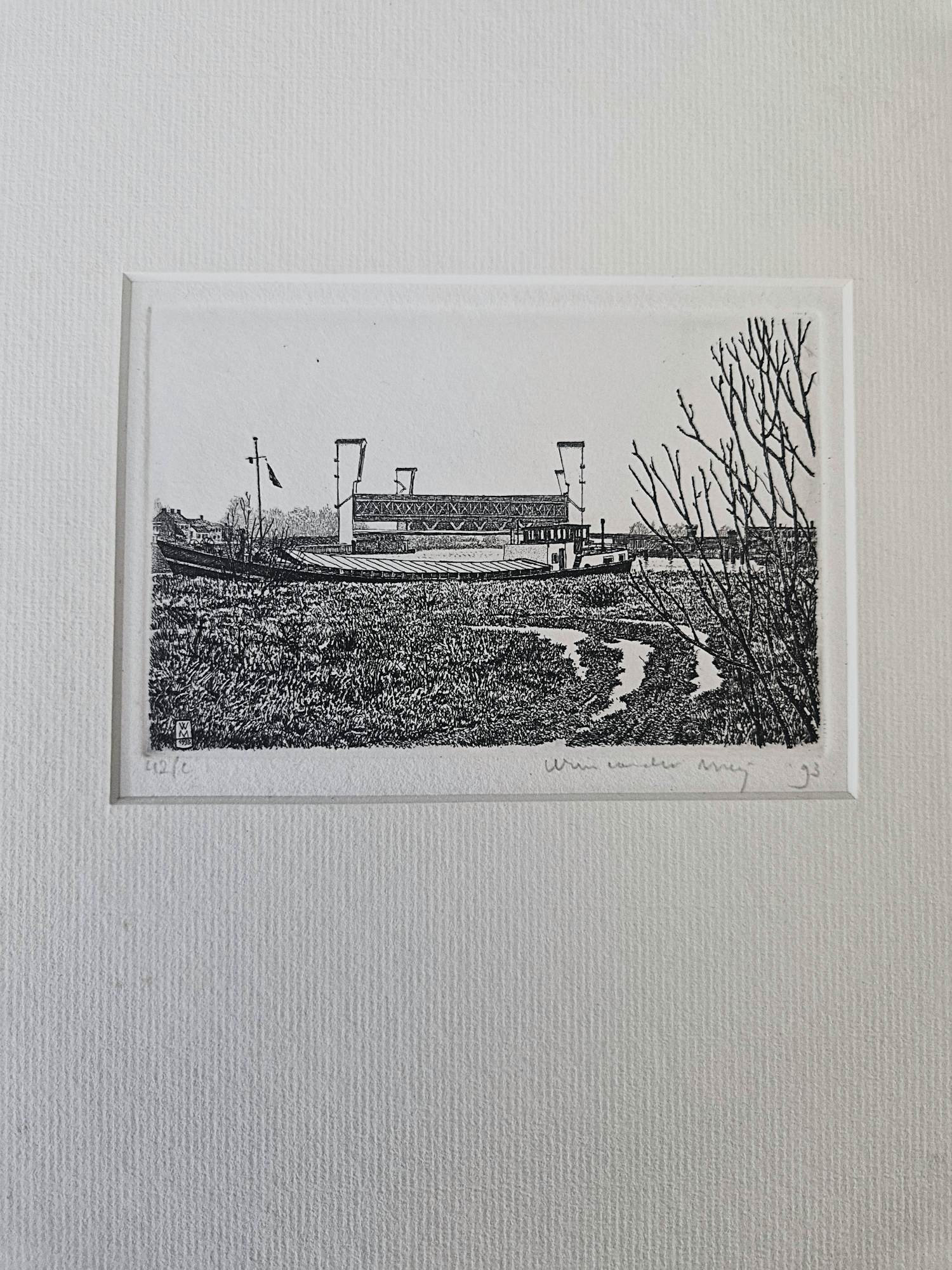 Wim van der Meij - fraai gedetailleerde Ets "binnenvaartschip" - kleine oplage - gesigneerd kopen? Bied vanaf 36!