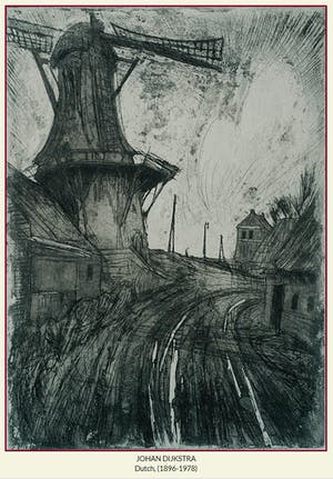 Johan Dijkstra - Landschap met molen, aquatint ets kopen? Bied vanaf 425!