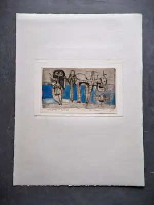 Hannes Postma - polychrome reliëf ets + aquatint - 1958 - variatie in agitato - unica exemplaar kopen? Bied vanaf 32!