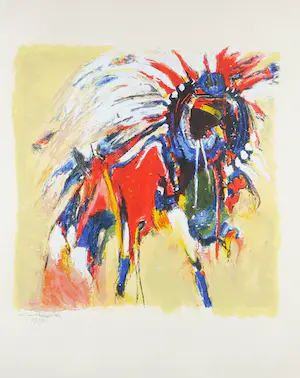 Gerard 't Hart - Zeefdruk, Shamaan - Ingelijst kopen? Bied vanaf 35!