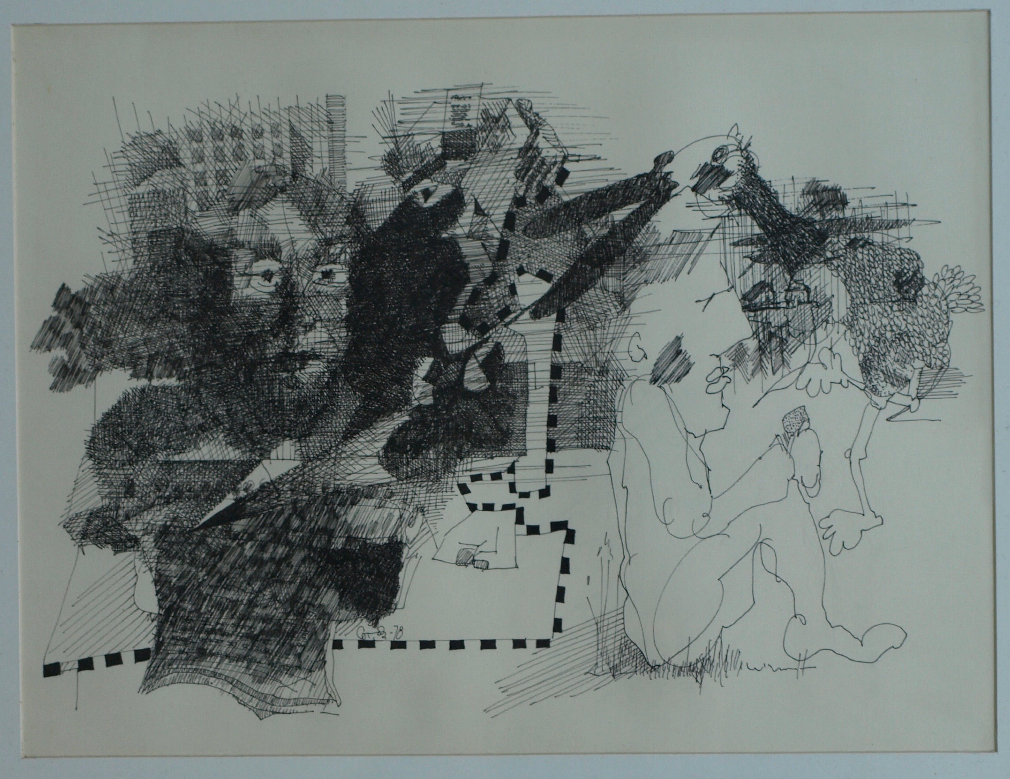 Cor Wytman - Pentekening , Grens – gesigneerd & ingelijst – 1978  kopen? Bied vanaf 1!