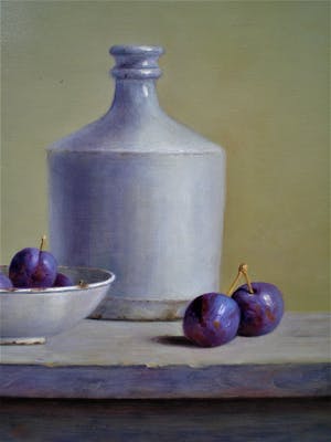 Hans Habraken - Witte kan fles en bord met pruimen kopen? Bied vanaf 695!