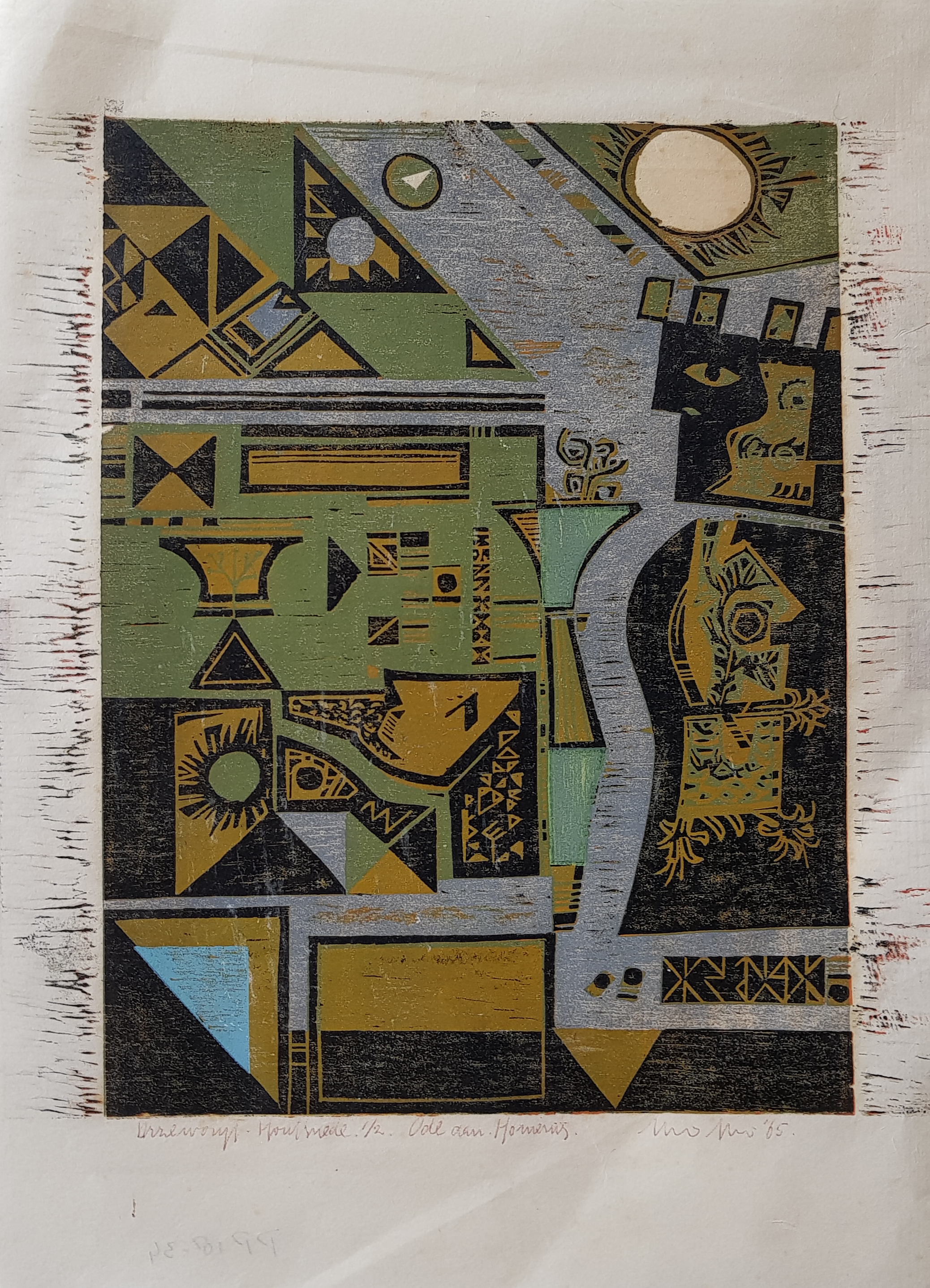Niet of onleesbaar gesigneerd - Ode aan Homenius, houtsnede, 1965 kopen? Bied vanaf 1!