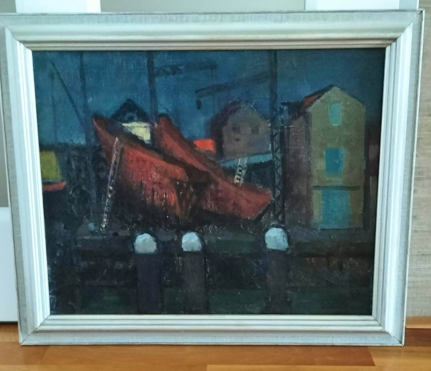 Otto B. de Kat - Haven/werf bij nacht verkocht voor € 950!