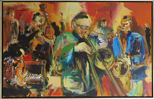 Jeroen Monnikendam - Olieverf op doek, It's all jazz - Ingelijst (Groot) verkocht voor € 150!