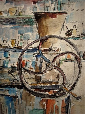 Niet of onleesbaar gesigneerd - Gesigneerd impressionistisch Aquarel "Elburg - interieur oude Apotheek" kopen? Bied vanaf 1!