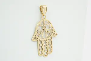 71 - Fraai 18 karaat geel gouden Filigrein Hamsa hanger kopen? Bied vanaf 160!