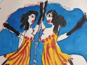 Anton Heyboer - Twee Can Can Danseressen - Gouache en krijt - Jaren 90 kopen? Bied vanaf 295!