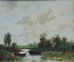 Johannes Cornelis van Rijsewijk - Hollands landschap met vissers kopen? Bied vanaf 125!