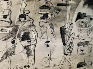 Arie van Selm - 1985 Galerie d’Eendt Amsterdam - Grote Abstract Figuratieve Tekening - gesigd. kopen? Bied vanaf 10!