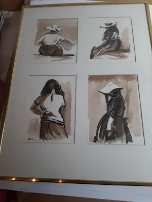 Cees Bantzinger - Aquarel, 4 portreten van mensen kopen? Bied vanaf 40!