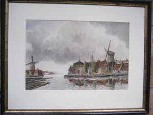 Hermanus Koekkoek (jr.) - "Stad aan rivier"- fraai ingelijste grote aquarel kopen? Bied vanaf 250!