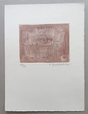 Klaas Gubbels - ets met aquarel ingekleurd - ‘Absint’ - 2004 kopen? Bied vanaf 245!