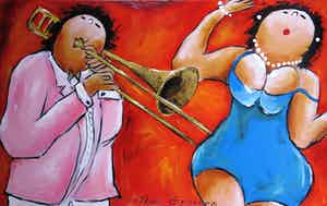 Theo Broeren - Acryl op doek, Music (Zeer groot) verkocht voor € 100!