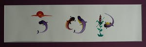 Niet of onleesbaar gesigneerd - ‘Gekaligrafeerde’ acrylverf op papier , Japan , Vissen / Karpers – ingelijst kopen? Bied vanaf 1!
