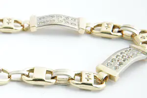 109- Zware 18Krt bicolor gouden & diamanten (0.50ct) fantasie armband kopen? Bied vanaf 1670!