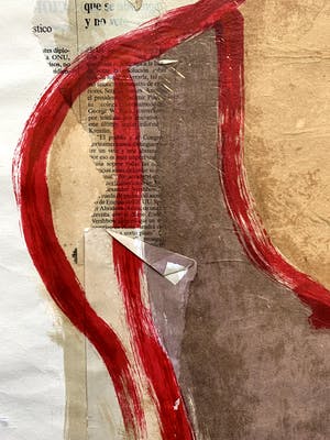 Casper Faassen - Collage met zeefdruk/acryl | 'Dame in rood' | 2003 kopen? Bied vanaf 220!