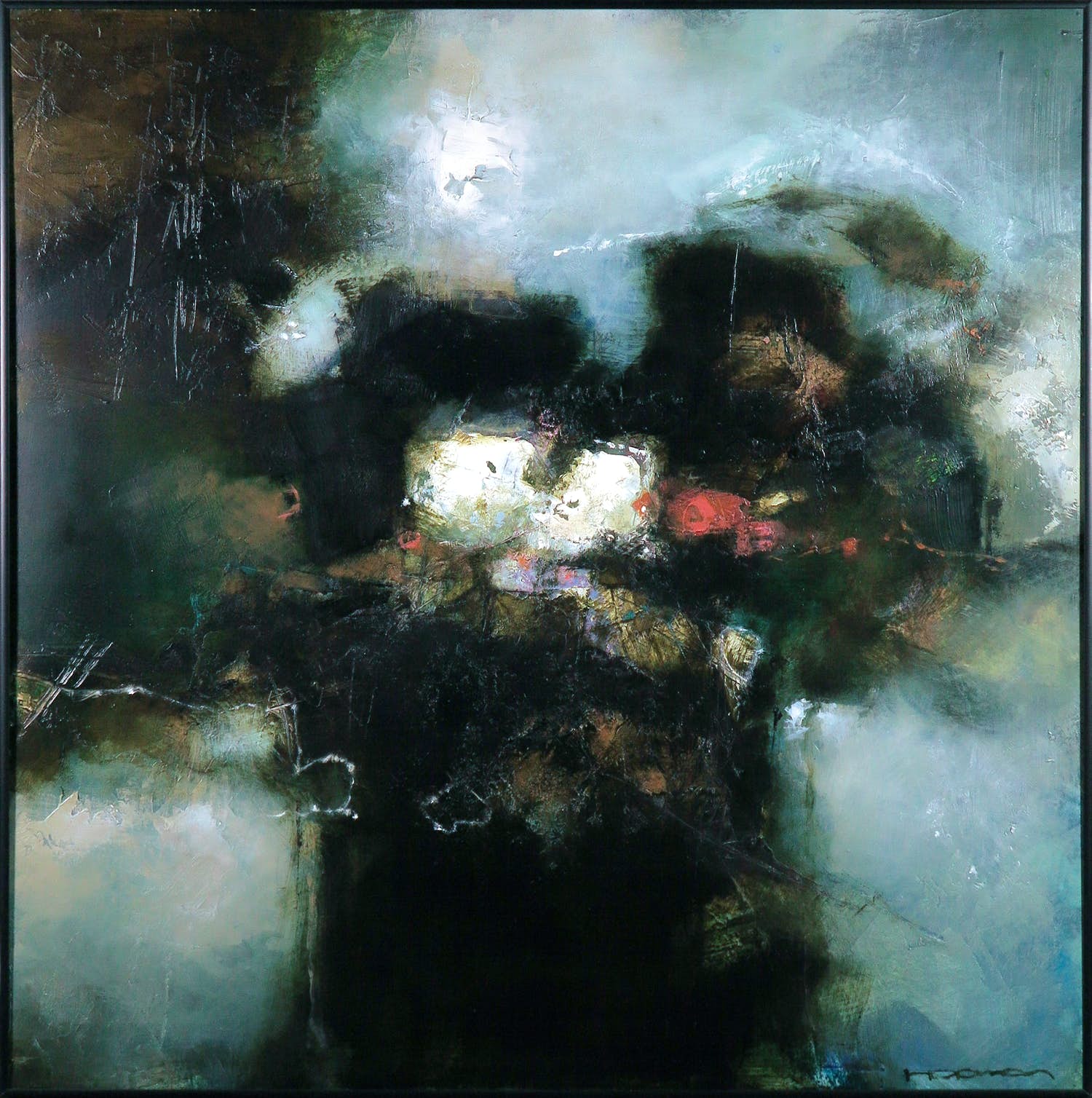 Machiel Hopman - Olieverf op hardboard, Z.T. Abstracte compositie - Ingelijst (Groot) verkocht voor € 700!