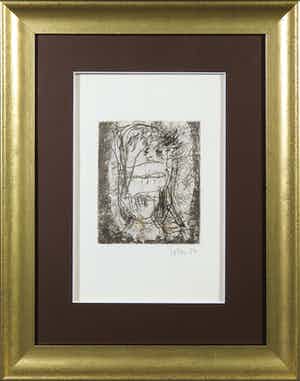 Asger Jorn - Ets en droge naald op handgeschept Japon, Friedhof der Maulwürfe - Ingelijst verkocht voor € 1!