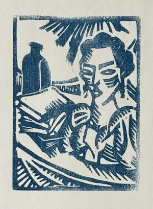 César Klein - Frau mit Büchern. Original-Farb-Holzschnitt 1920 kaufen? Bieten Sie von 80!