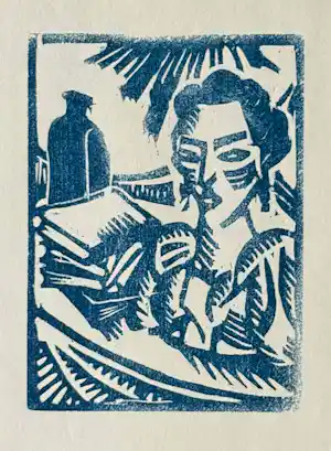 César Klein - Frau mit Büchern. Original-Farb-Holzschnitt 1920 kopen? Bied vanaf 80!