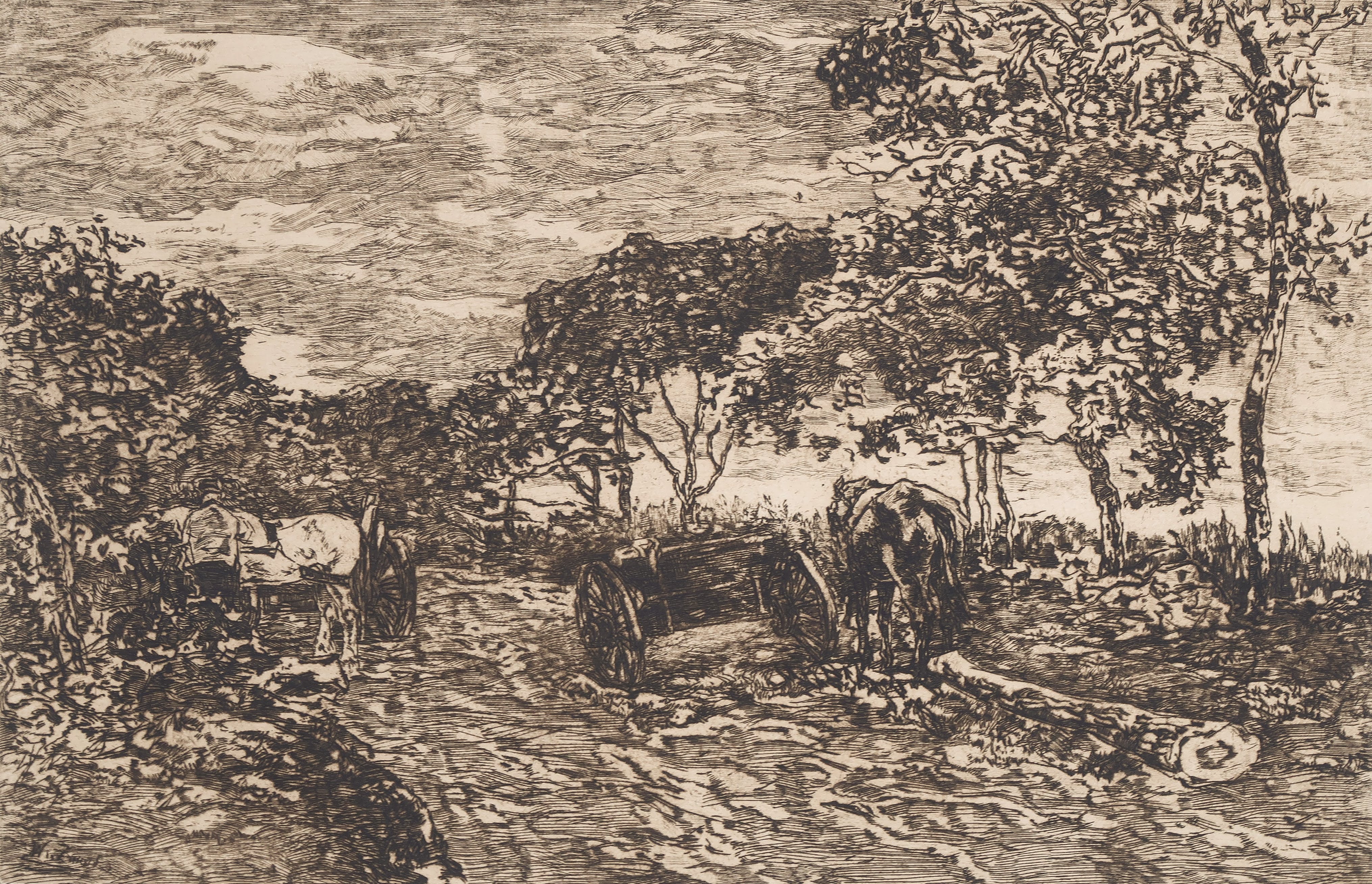 Willem de Zwart - Ets, Landschap met paard en wagen kopen? Bied vanaf 20!