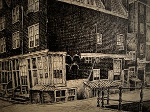 Willem Wenckebach - Fraaie Ets Amsterdam Kromboomsloot korte Dijkstraat - monogram kopen? Bied vanaf 10!