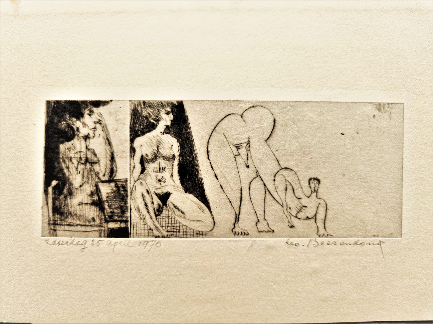 Theo Beerendonk - Expliciete 1970 Epr. d'Art. droge naald Ets "3 vrouwen" - potloodgesigneerd kopen? Bied vanaf 28!