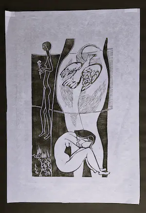 Gene Eggen - Fraai gestileerde zwart-wit Houtsnede "vrouwelijk naakt" oplage 50 stuks kopen? Bied vanaf 30!