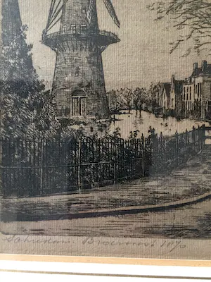 Marius Johannes Janssen - Schiedam Broersvest 1870 - Ets, Ingelijst kopen? Bied vanaf 30!