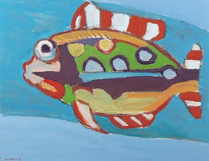 Paul Overhaus - Acryl op board, Happy Fish - Ingelijst kopen? Bied vanaf 100!