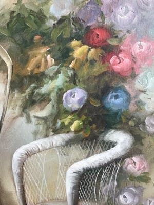 Niet of onleesbaar gesigneerd - Binnenplaats met bloemen. kopen? Bied vanaf 1!