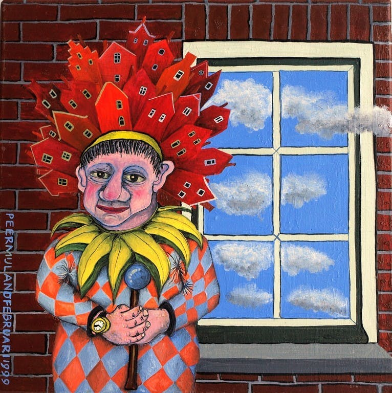 Peer Mijland - Olieverf op doek, De makelaar in Huizen – gesigneerd – 1999  kopen? Bied vanaf 100!