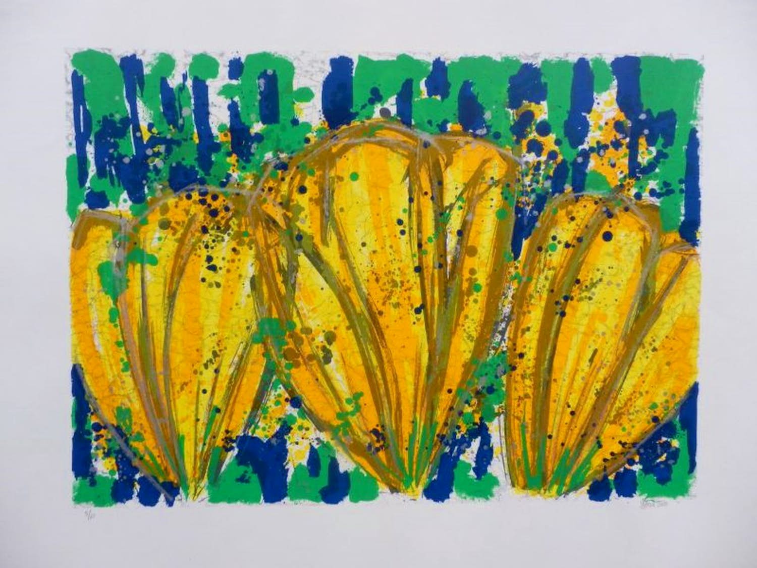 Ad van Hassel - Kleurenzeefdruk TULPEN GEEL Handgesigneerd.---GROOT!!! verkocht voor € 55!