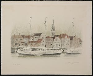 Niet of onleesbaar gesigneerd - Litho, Stadsgezicht Lemmer kopen? Bied vanaf 1!