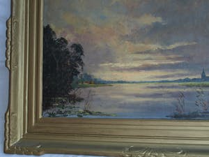 Niet of onleesbaar gesigneerd - Olieverf op doek, Hollands landschap met lucht en water - gesigneerd & ingelijst kopen? Bied vanaf 10!