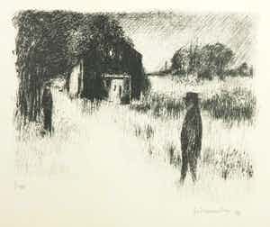 Metten Koornstra - Litho, Twee figuren in een duister landschap verkocht voor € 50!
