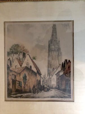 Alfred van Neste - Onze-Lieve-Vrouwekerk te Brugge - Ets / aquatint, Ingelijst kopen? Bied vanaf 55!