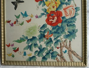 Niet of onleesbaar gesigneerd - Grote ingelijste aquarel op zijde , Japans , Vlinders – 100 x 62 cm kopen? Bied vanaf 1!