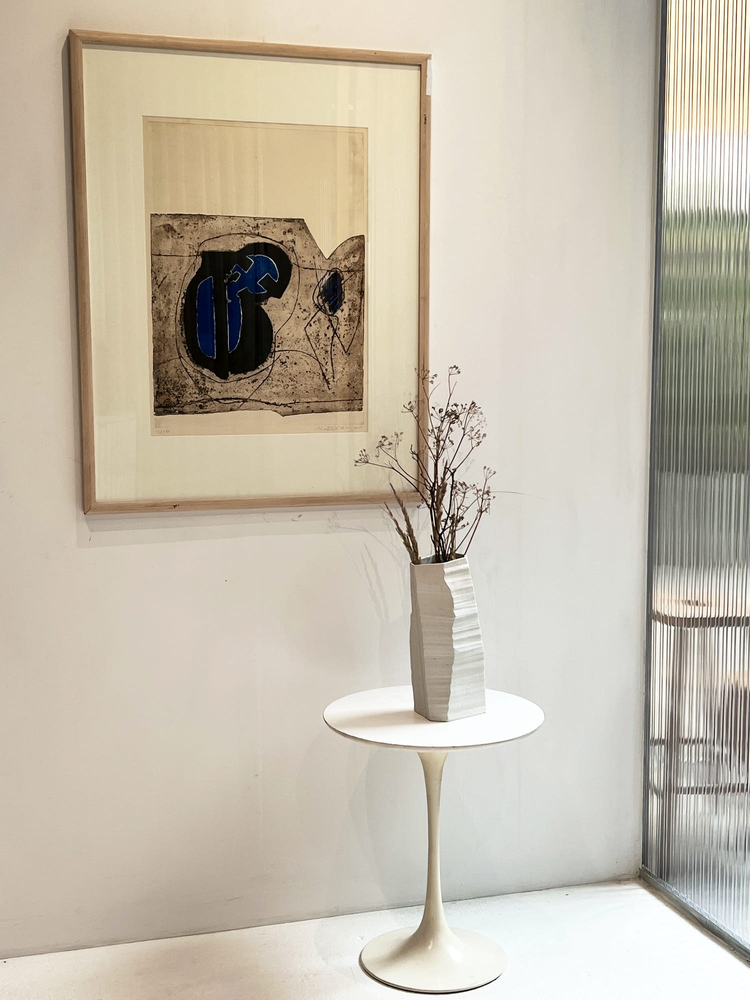 Cees Kortlang - Ets, Abstracte voorstelling in Blauw "Cold Blue" - Ingelijst 2/10 verkocht voor € 75!