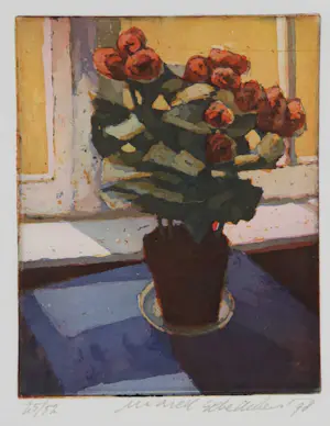 AcheterMarcel Schellekens - Kleurenets, Z.T. Stilleven met bloemen op tafel? Enchérissez de 60!