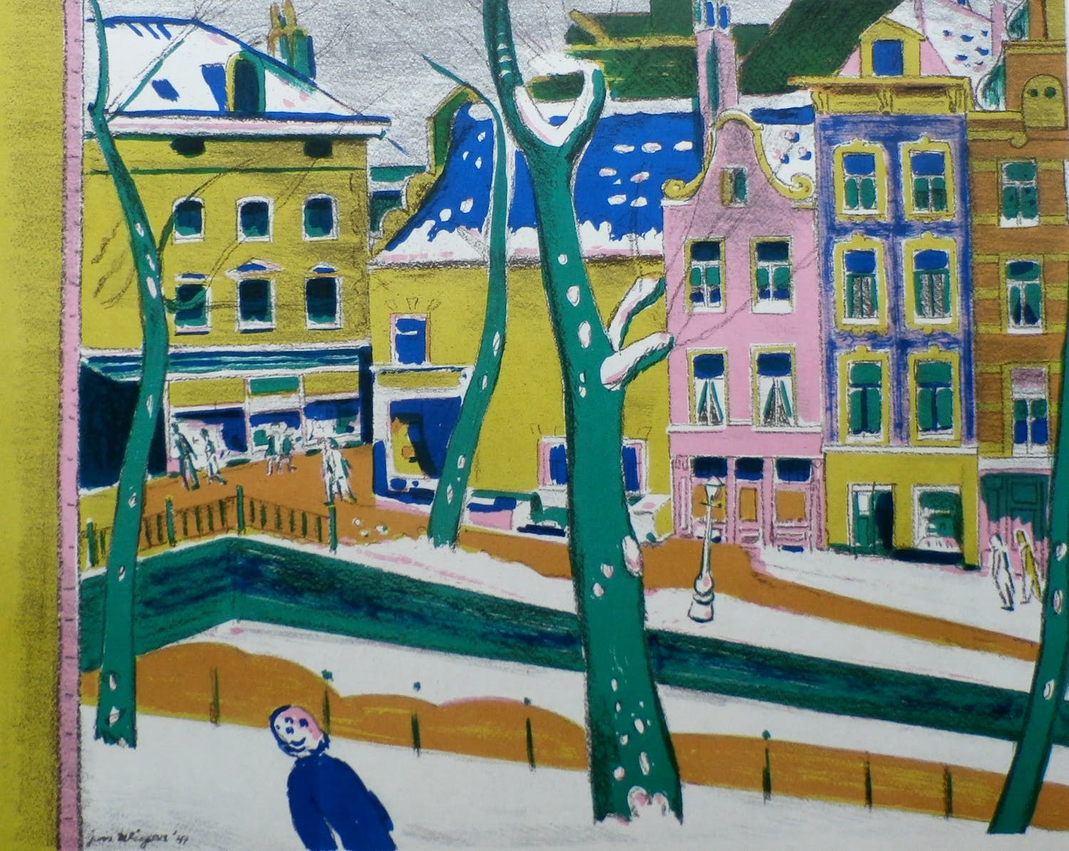 Jan Wiegers - Kleurenlitho: Achterburgwal - 1947 kopen? Bied vanaf 35!